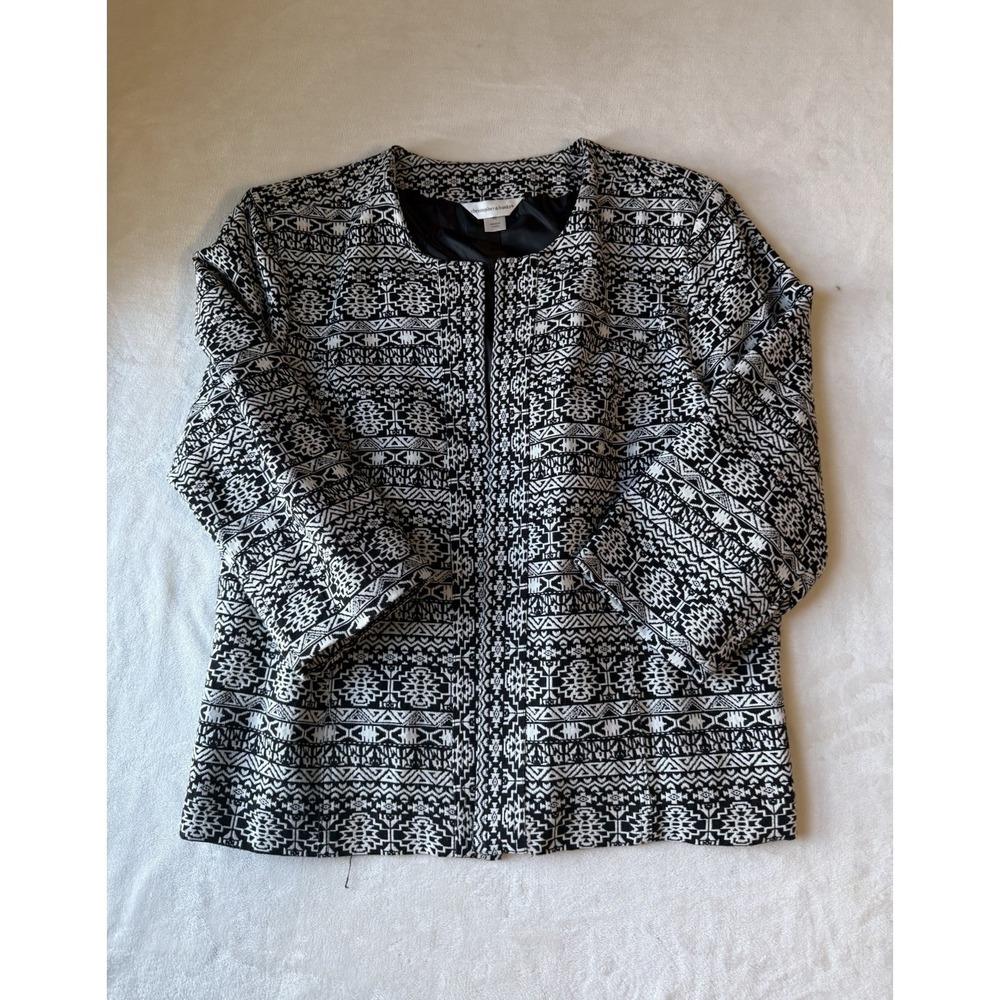 Christopher & Banks Women's XL Open Front‎ Black & White Cardigan Blazer